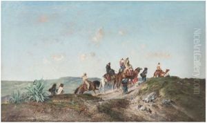 La Caravane Dans Le Desert by Victor Pierre Huguet
