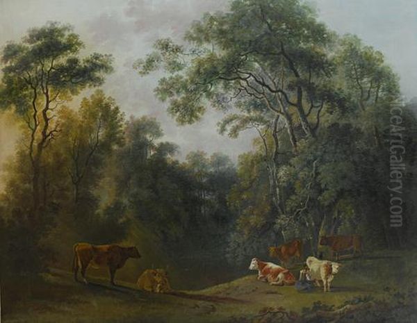 A Wooded Landscape With A Milk-maid And Cattle - view 1