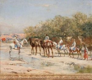 Caravane En Marche, El Outaya - Biskra, Algerie by Victor Pierre Huguet