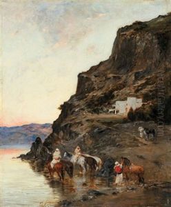 La Halte Des Cavaliers by Victor Pierre Huguet