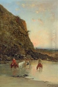 Beduinen Mit Ihren Pferden An Der Wasserstelle