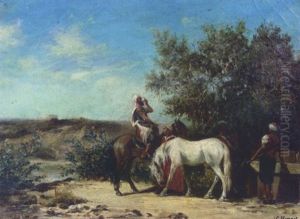 La Halte Des Cavaliers by Victor Pierre Huguet