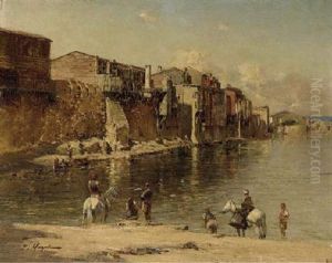 Figures At The Edge Of A River Bank