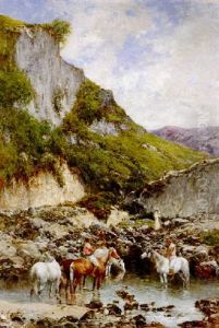 Arab Riders Watering Their Horses by Victor Pierre Huguet