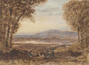 Travellers With Their Horses In An Extensive Landscape by George Jnr Barrett