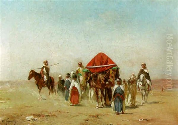 Desert Landscape With An Arab Caravan And Soldiers On Horseback - view 1