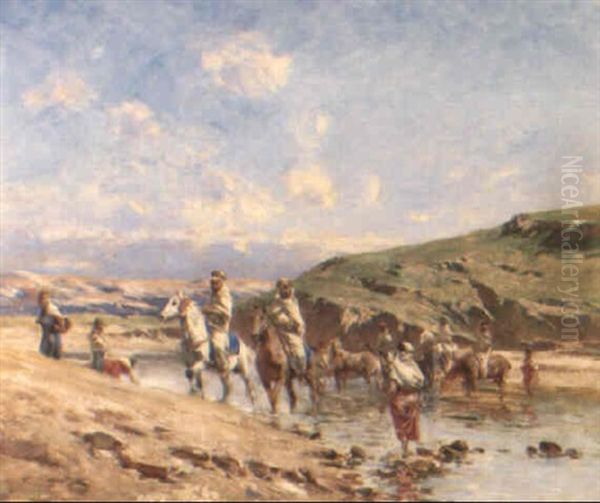 Arab Horsemen Fording A River - view 1
