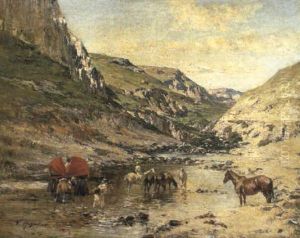 Arab Caravan In A River Valley