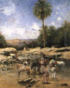 Orientalische Flusslandschaft by Victor Pierre Huguet