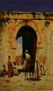 Devant La Porte D'une Ville Algerienne by Victor Pierre Huguet