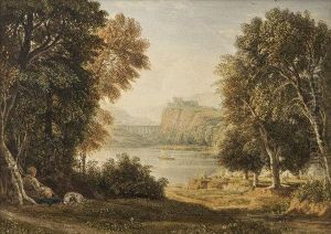 Pastoral Scene With Shepherd And Flock by George Jnr Barrett