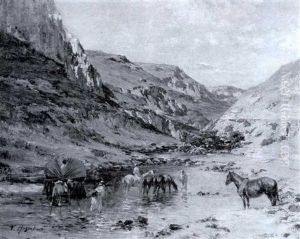 Arabs Resting In The Gorge by Victor Pierre Huguet