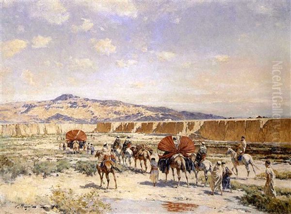 Arab Caravan Crossing A Riverbed - view 1
