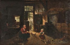 Mother And Child With Flowers In A Barn Interior