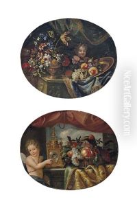 Nature Morte A L'horloge; Et Nature Morte Au Vase De Fleurs
