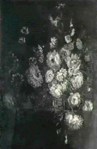 Bouquets De Pivoines Dans Un Panier D'osier Sur Un          Entablement