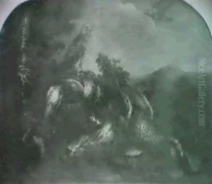 Etudes De Rapaces Dans Un Paysage by Claude Nicolas Huilliot
