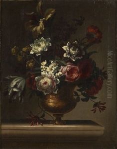 Bouquet De Fleurs Dans Un Vase En Bronze by Pierre Nicolas Huilliot