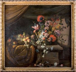 Nature Morte Aux Fleurs Sur Un Entablement
