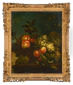 Corbeille De Peches Et Raisins Sur Un Entablement by Pierre Nicolas Huilliot