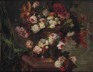Bouquet De Fleurs Dans Un Vase Sur Une Table En Porphyre by Pierre Nicolas Huilliot