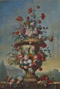 Vase De Fleurs Dans Un Paysage by Pierre Nicolas Huilliot