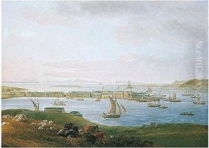 A View Of Mallaig Harbour, Inverness-shire, With The Island Of Skye Beyond by James Barret