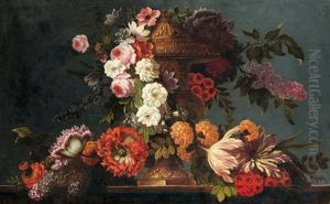 Nature Morte De Fleurs Sur Un Entablement