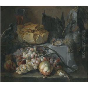 Still Life With A Loaf Of Bread, Oysters, Grapes And Dead Game by Pierre Nicolas Huilliot