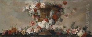 Natures Mortes A La Guirlande De Fleurs (+ Urne En Bronze Dore Sur Un Entablement De Marbre, Various Sizes; Pair)