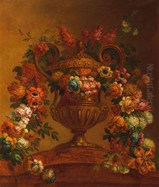 Fleurs Dans Un Vase Sur Un Entablement - view 1