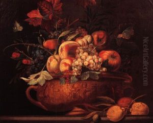 Coupe De Raisins, De Pommes Et De Peches Sur Un Entablement by Pierre Nicolas Huilliot