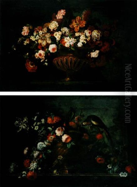 Bouquet De Fleurs Sur Un Entablement En Marbre - view 1