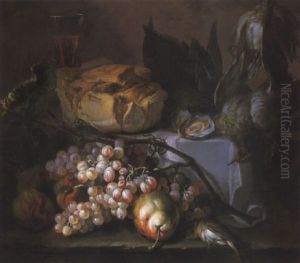 Nature Morte Aux Raisins, Miche De Pain Et Gibier Sur Un Entablement