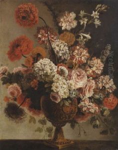 Nature Morte Au Vase De Fleurs Sur Un Entablement