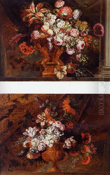 Flowers In A Sculpted Vases On Stone Ledges - view 1