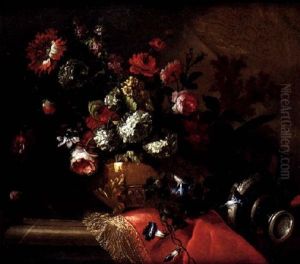 Bouquet De Fleurs Dans Une Vasque by Pierre Nicolas Huilliot