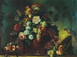 Bouquet De Fleurs Et Fruits Sur Un Entablement by Pierre Nicolas Huilliot