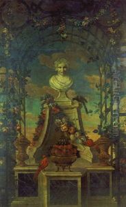 Le Buste De Bacchus Entoure D'une Guirlande Fleurie