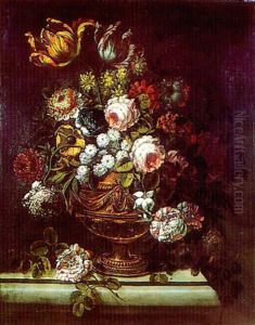 Bouquet De Fleurs Dans Un Vase A Piedouche Et Mascaron Bouquet De Fleurs Dans Un Vase A Piedouche Et Mascaron