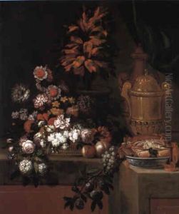 Still Life Of Fruit, Flowers, Crabs, Urn