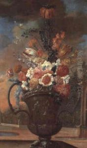 Still Life With A Crown Imperial And Other Flowers In An Urn By A Fountain