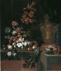 Stilleben Mit Blumen, Fruchten, Schalentieren Und Einer     Porphyrvase by Pierre Nicolas Huilliot