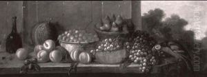 Coupe De Fraises, Raisins Et Pasteque Avec Perroquet Sur    Fond De Paysage