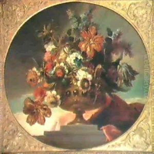 Bouquets De Fleurs Dans Un Vase En Bronze A L'antique Sur   Fond De Ciel by Pierre Nicolas Huilliot