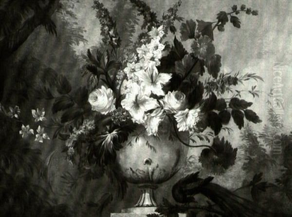 Still Life Of Flowers In An Urn With A Bird In A Garden Setting - view 1