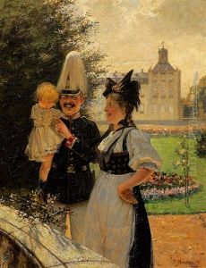 Gardist In Ausgehuniform Scherzt Mit Seinem Kind, Daneben Die Mutter In Badischer Tracht by Hermann Huisken