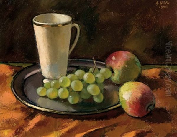 Stillleben Mit Trinkbecher, Trauben Und Apfeln - view 1
