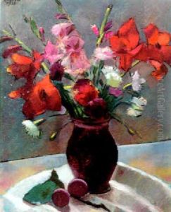 Blumenvase Mit Gladiolen by Anton Hula