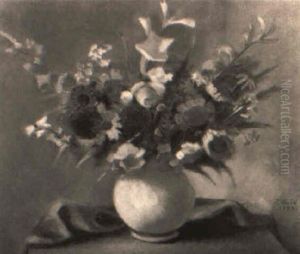 Blumenstraus In Weiser Kugelvase by Anton Hula